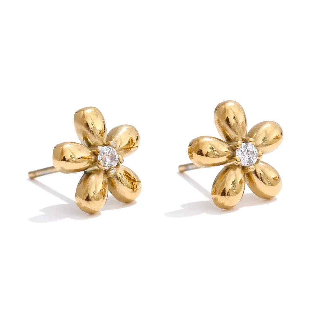 18K Gold Plated Stainless Steel Zirconia Flower
