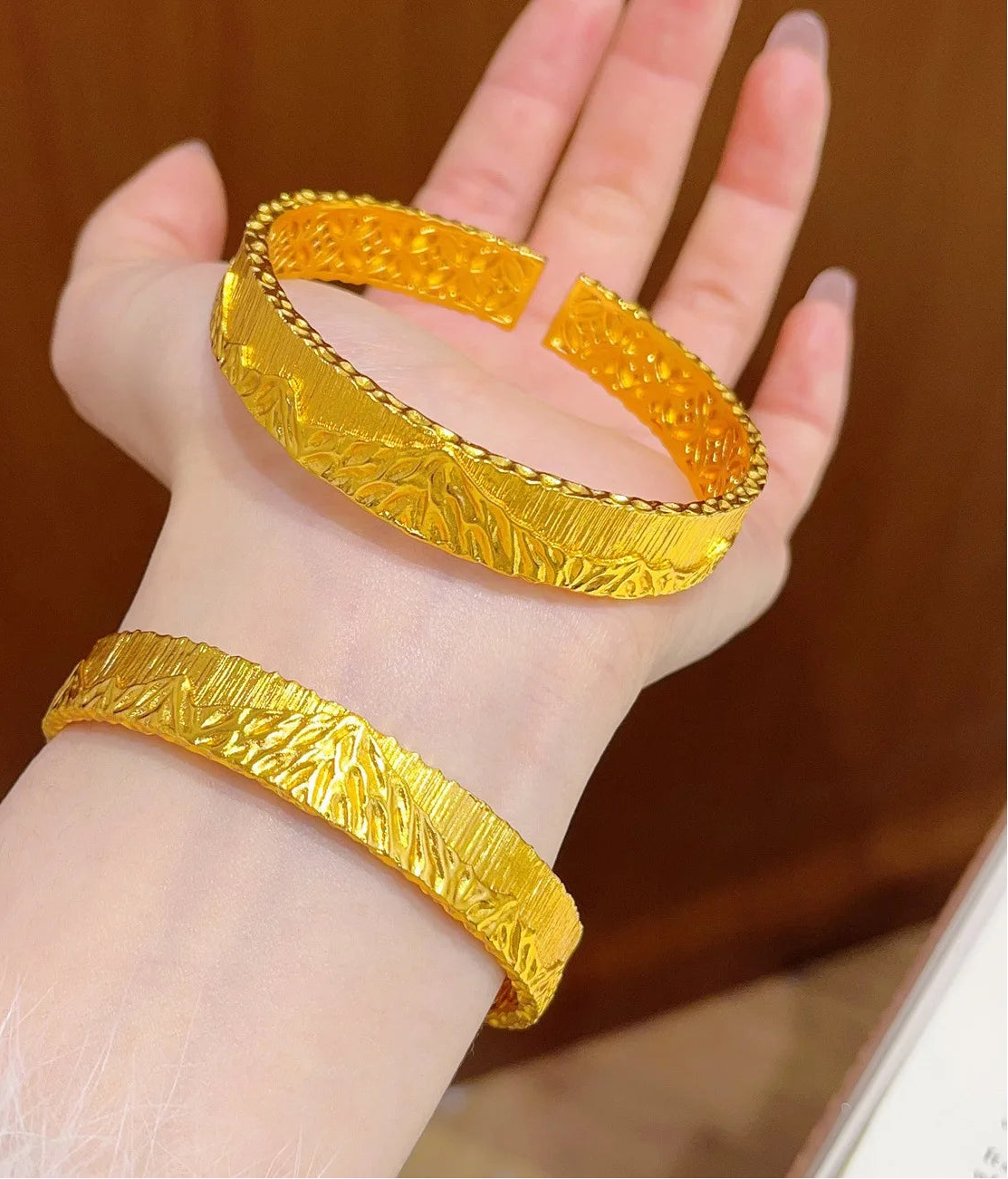 24K Gold Filled Vertical Pattern Cuff Bangle Bracelet for Women Rizhao Jinshan Design