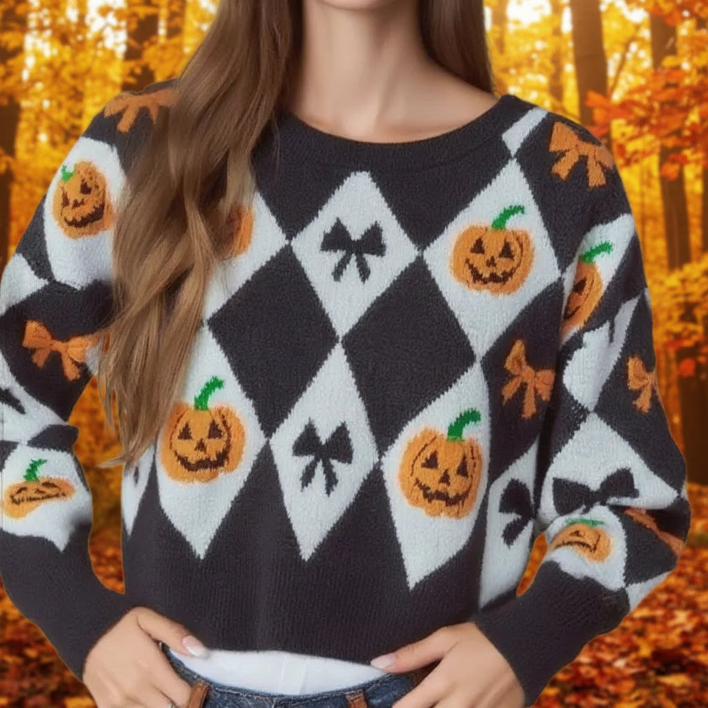 Halloween Print Knit Pullover Sweater