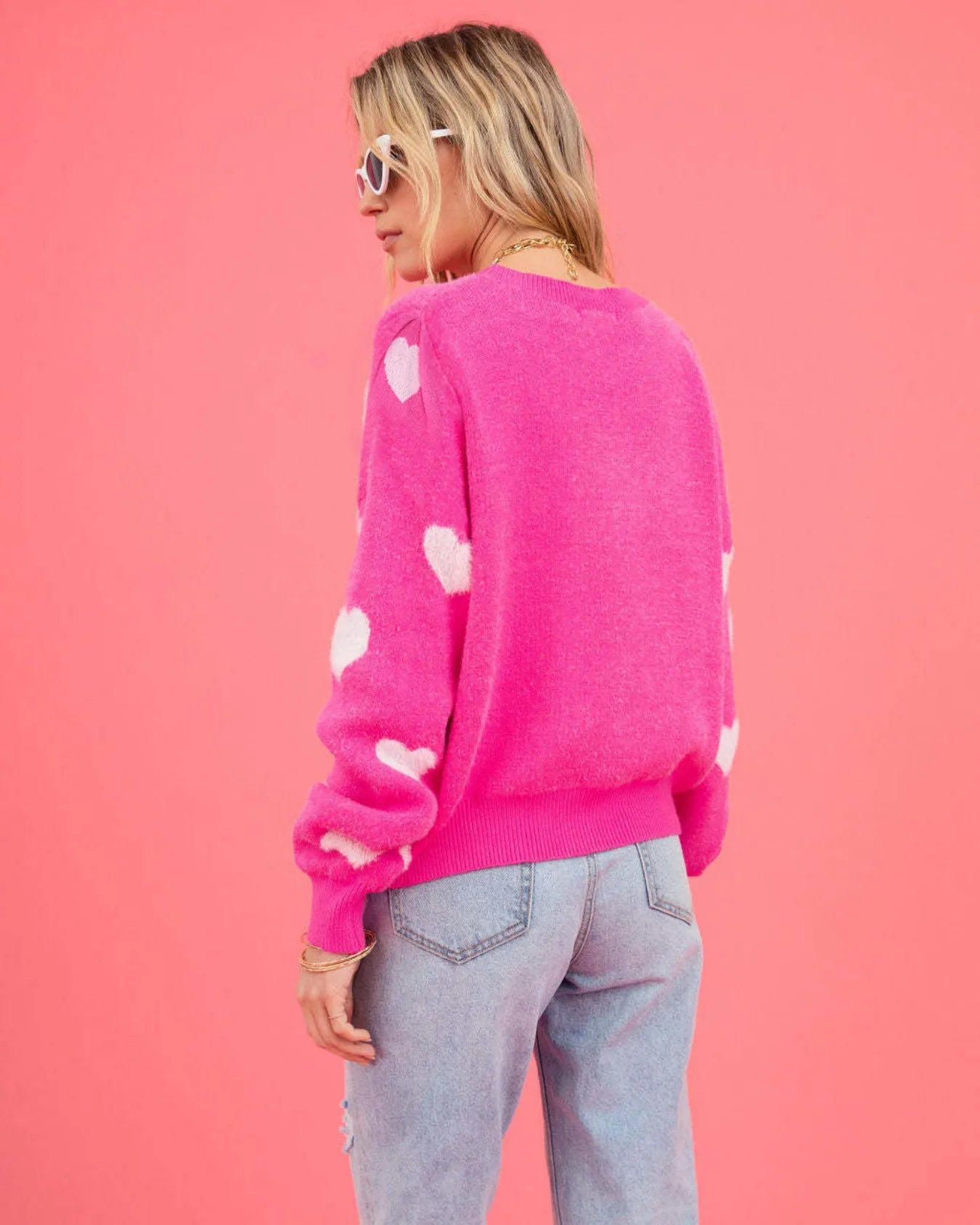 Hot Pink Oversized Heart Knit Sweater