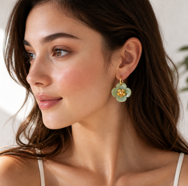 Women’s Flower Drop Hoop Earrings Stainless Steel Resin Gold Plated Trendy