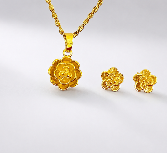 24K Gold Plated Necklace & Stud Earrings Set