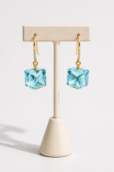 Vintage Gold Crystal Square Drop Earrings