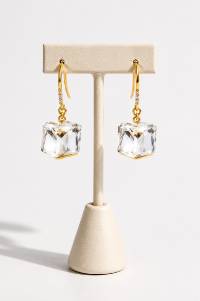 Vintage Gold Crystal Square Drop Earrings