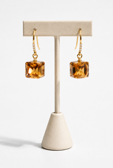 Vintage Gold Crystal Square Drop Earrings