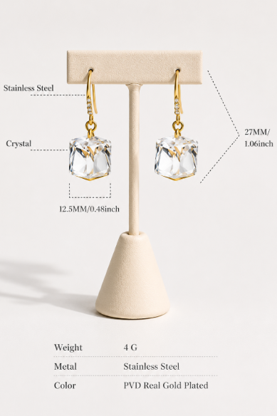 Vintage Gold Crystal Square Drop Earrings