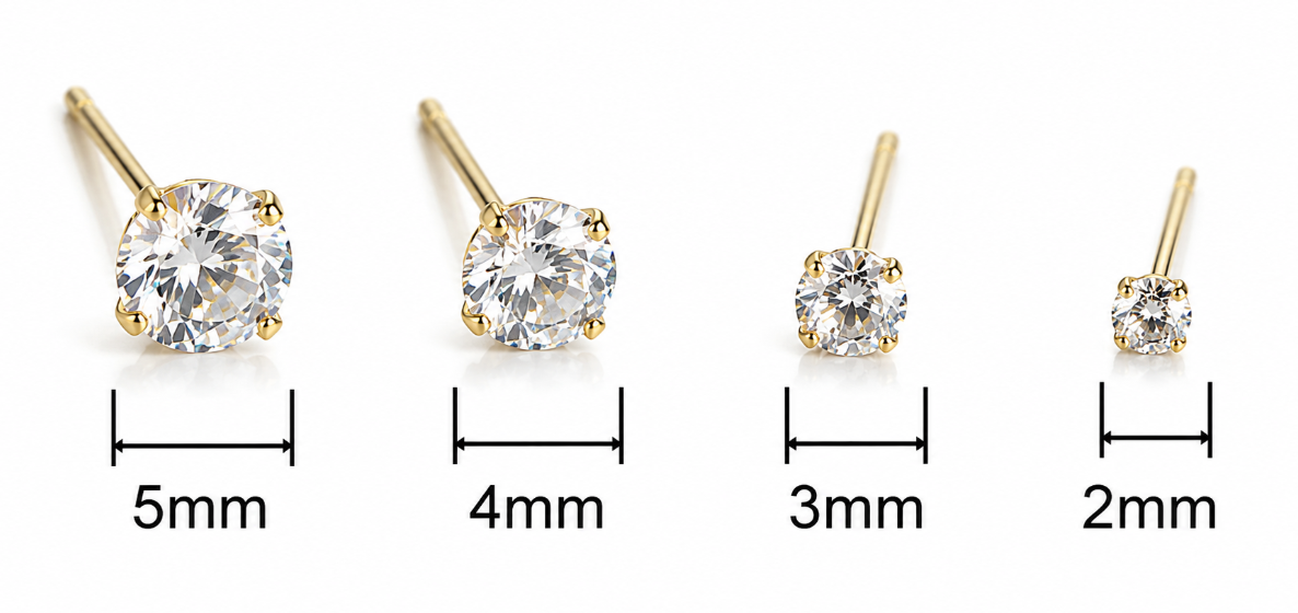 14K AU585 Gold Mini Zircon Stud Earrings