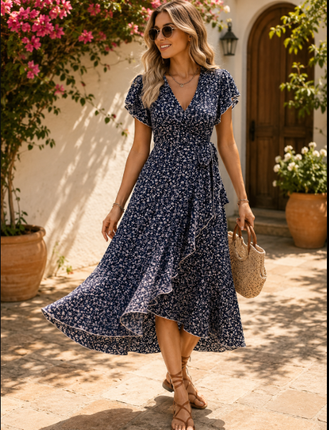Women's Floral Print Wrap Dress