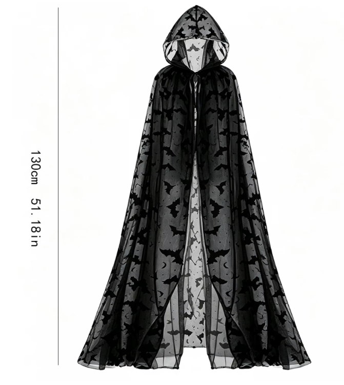 Bat Print Hooded Halloween Cape
