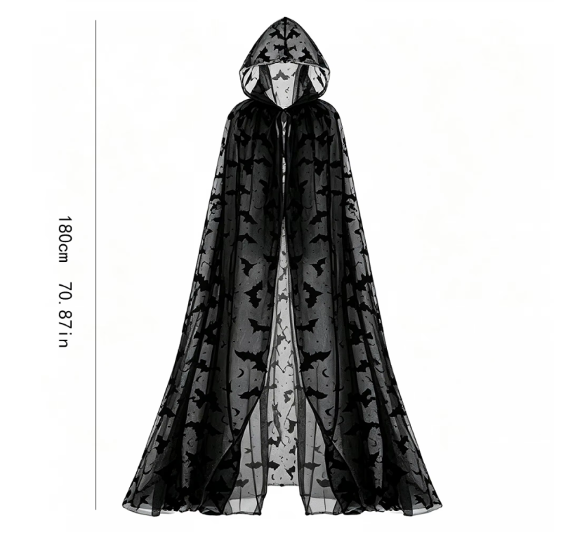 Bat Print Hooded Halloween Cape