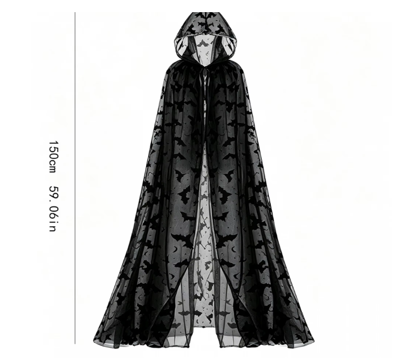 Bat Print Hooded Halloween Cape