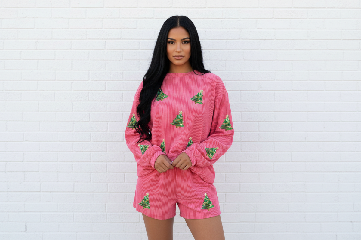 Women's Sequin Holiday Lounge Shorts Set