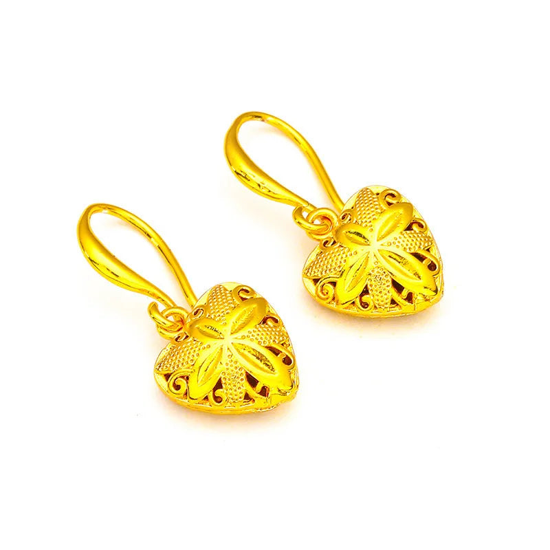 24K Gold Heart Drop Earrings