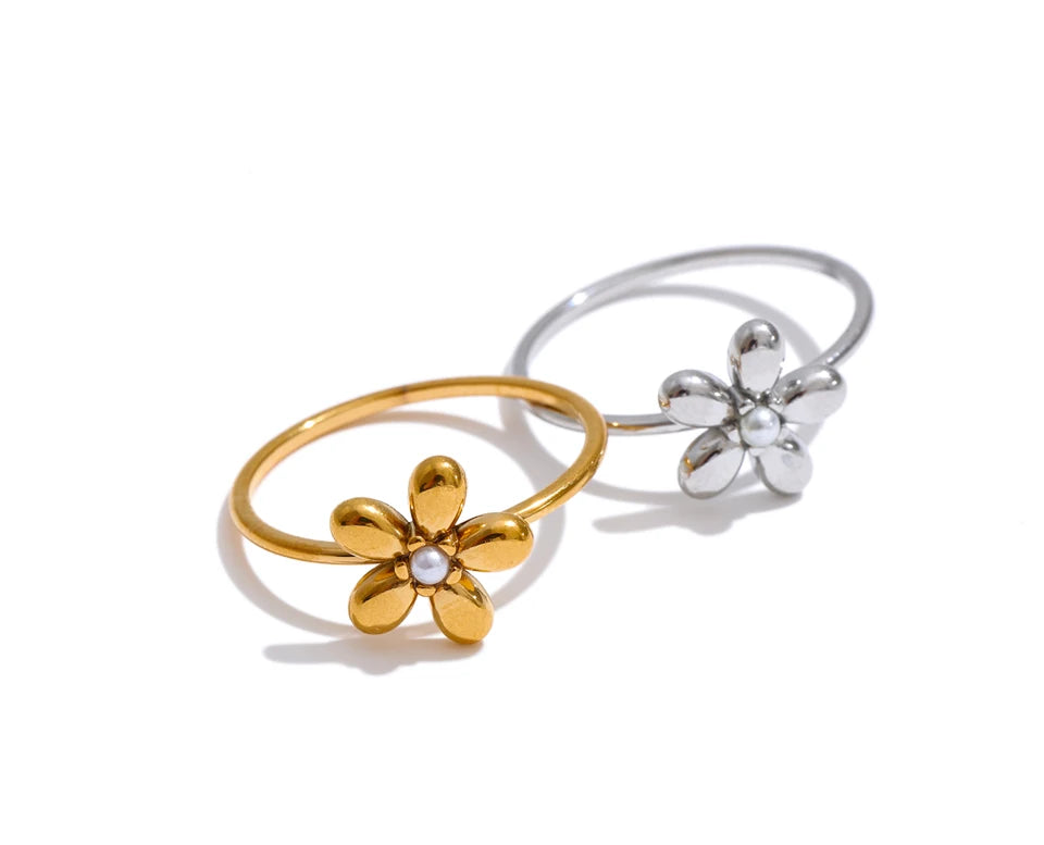 18K Gold Plated Flower Ring Stainless Steel