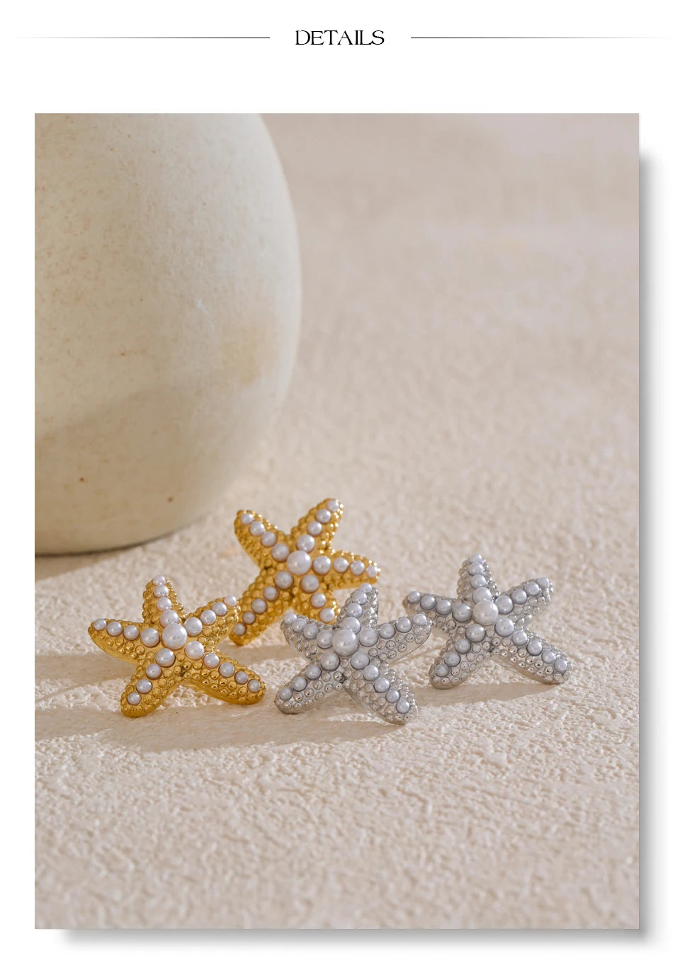 Ocean Starfish Pearl Stud Earrings Stainless Steel Vintage