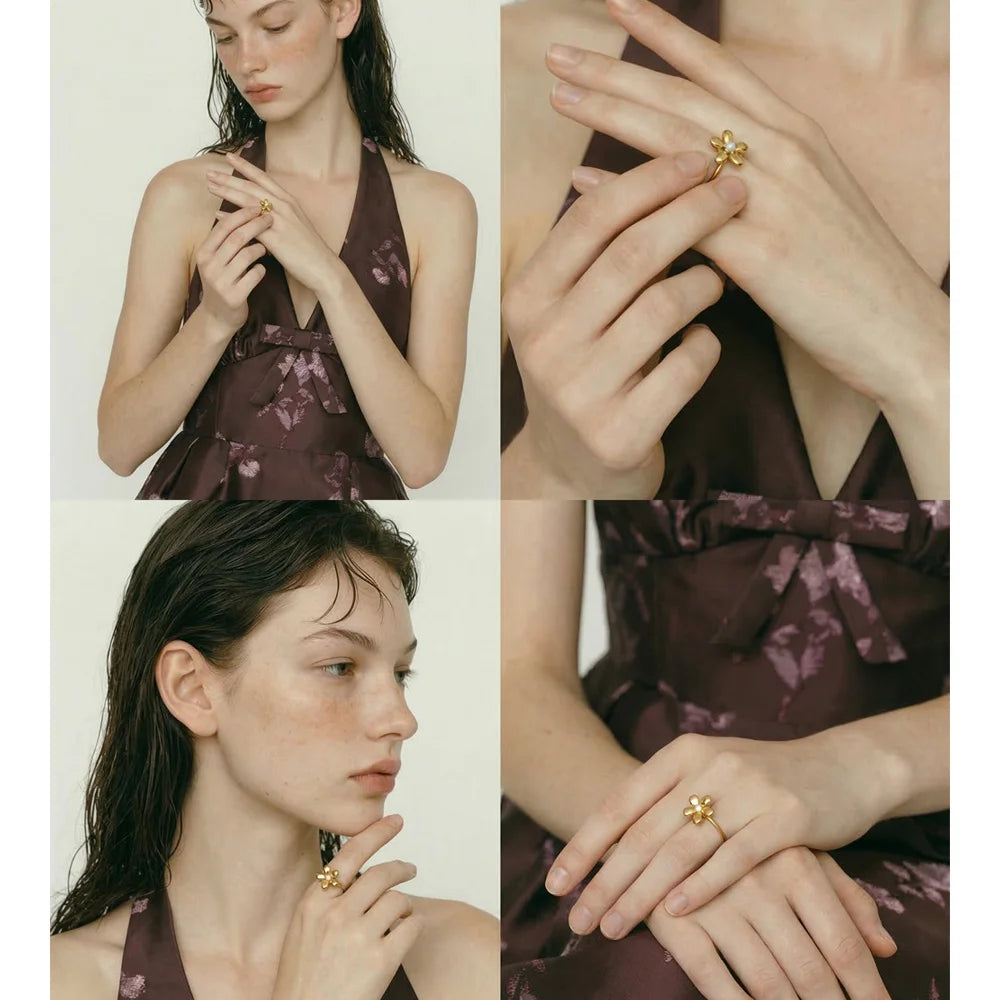 18K Gold Plated Flower Ring Stainless Steel