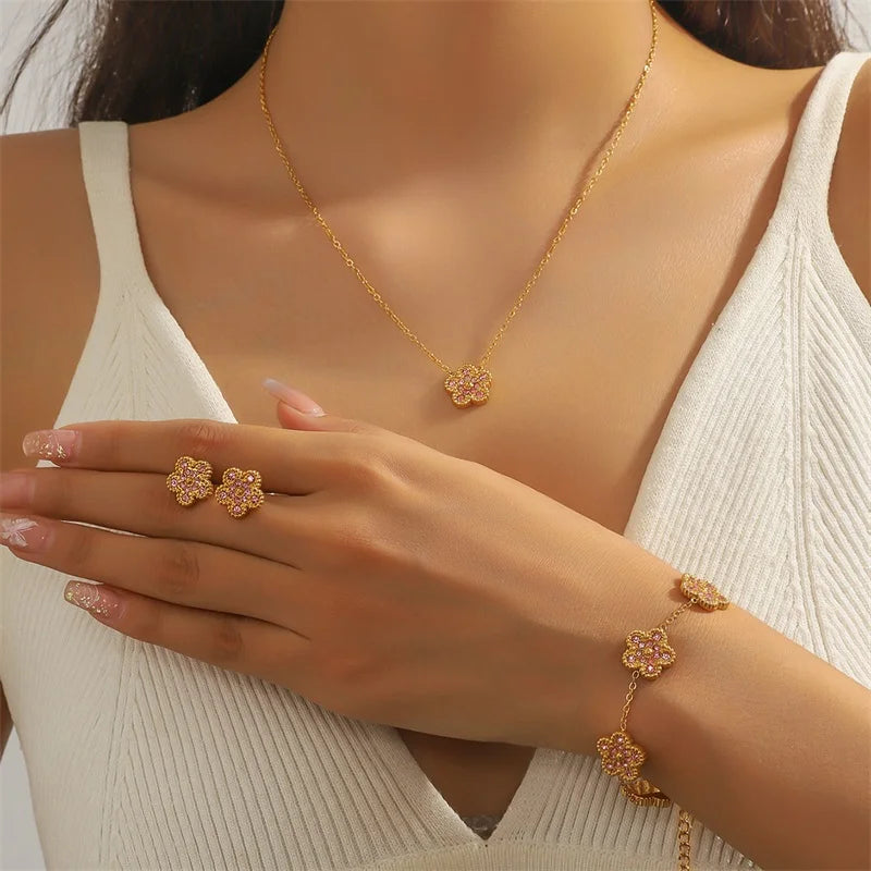 Clover Flower Stainless Waterproof Vintage Jewelry Set