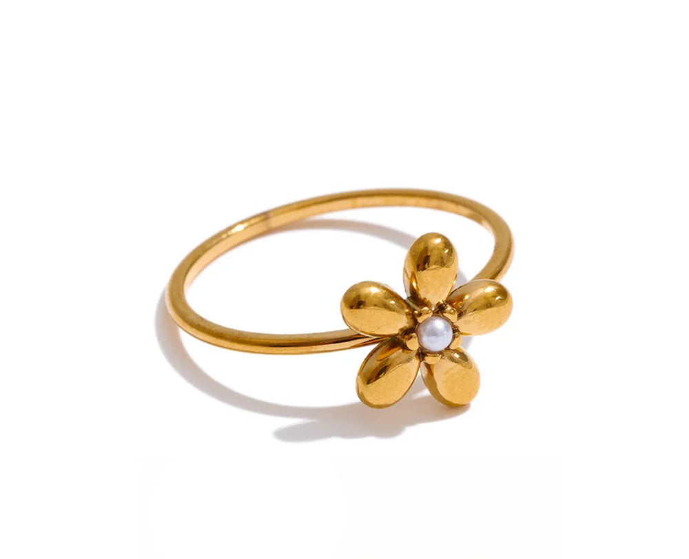 18K Gold Plated Flower Ring Stainless Steel