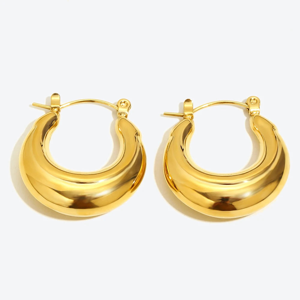 Women U Shape Hoop Earrings 316L Stainless Steel Waterproof Gold Silver