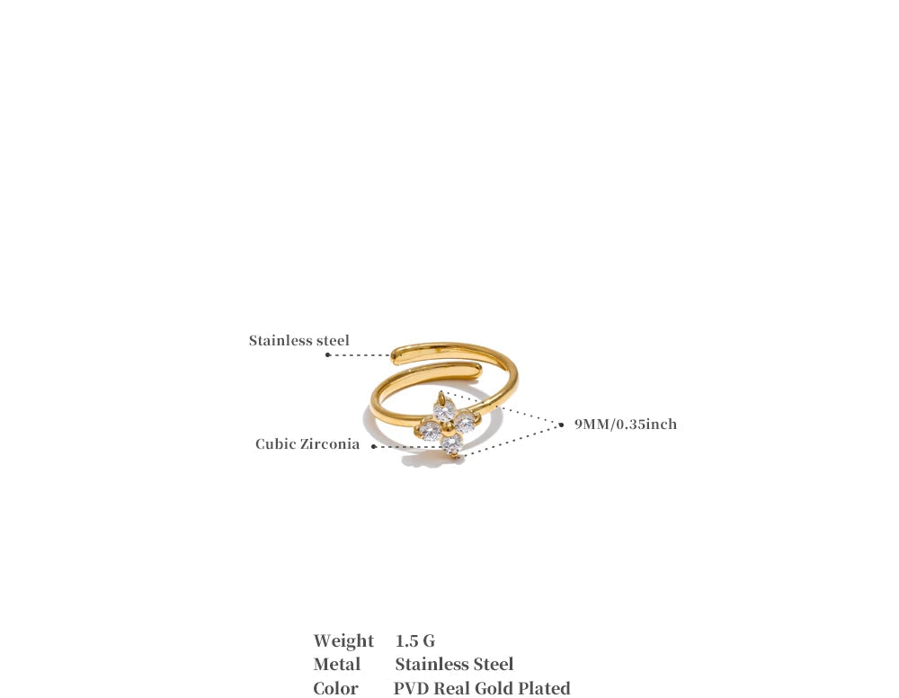 Gold Plated Flower Adjustable Ring Stainless Steel Vintage