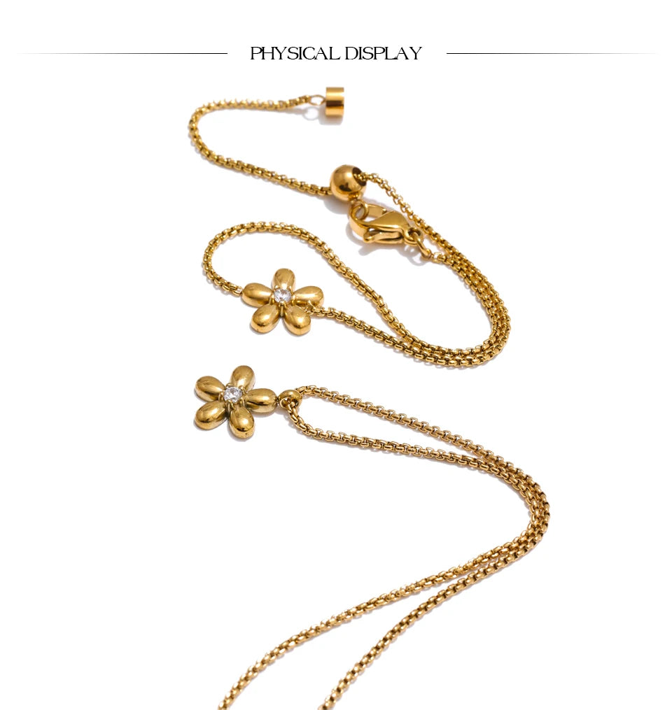 18K Gold Plated Stainless Steel Zirconia Flower