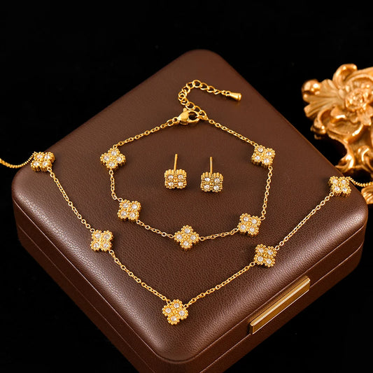 Elegant Flower Stainless Steel Waterproof Jewelry Set