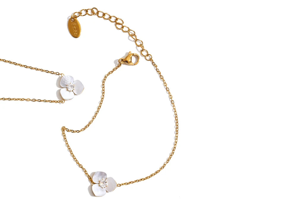 Shell Flower Jewelry Set Waterproof Gold Tone Stainless Steel