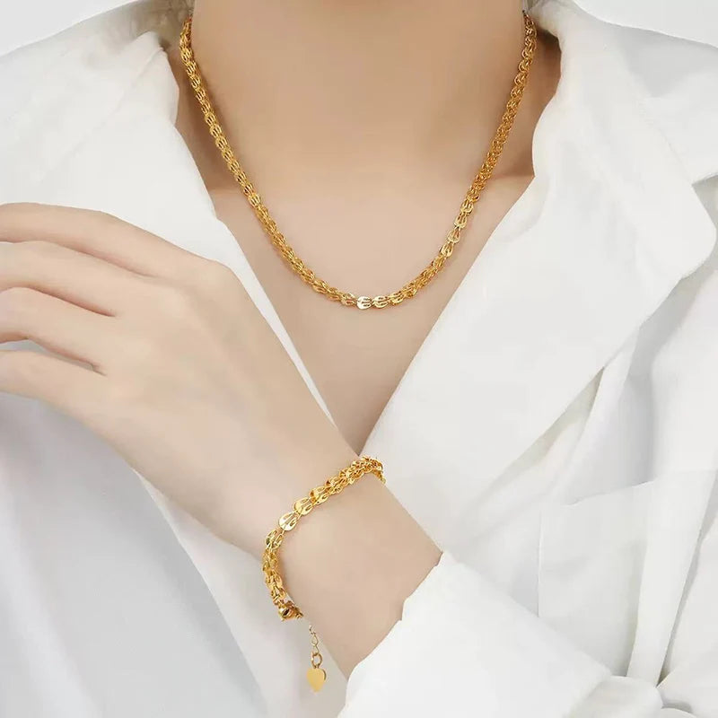 Gold Wheat Chain Jewelry Set