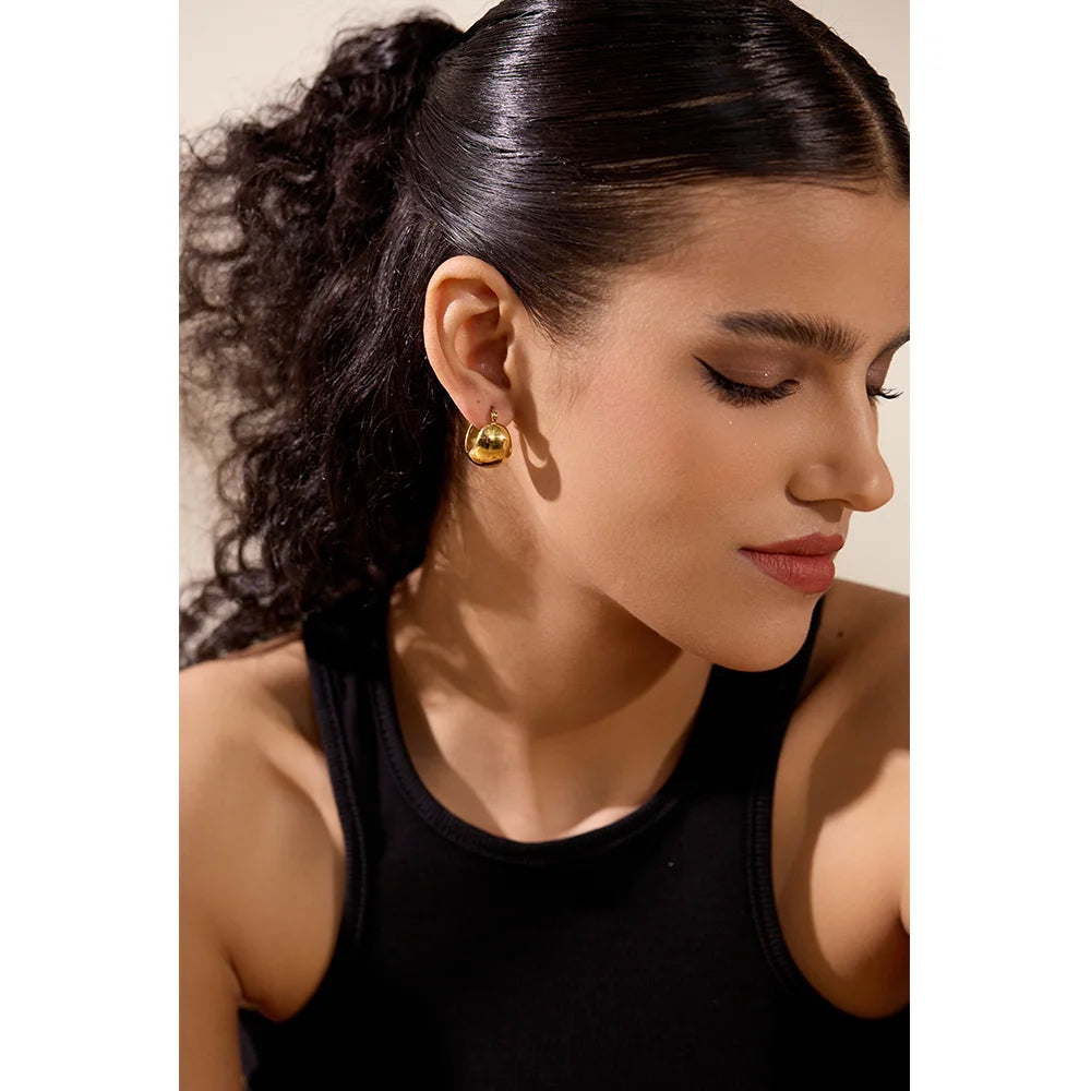 18K Gold Tone Chunky Geometric Stainless Steel Hoop Earrings
