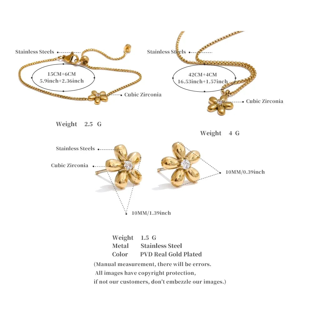 18K Gold Plated Stainless Steel Zirconia Flower