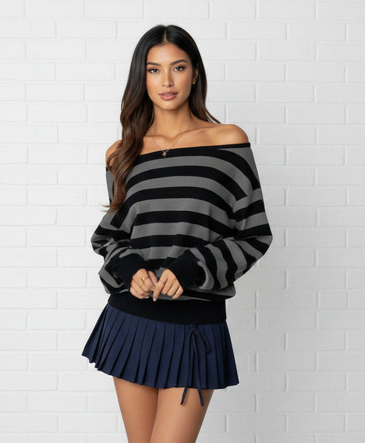 Striped Off-Shoulder Oversized Sweater