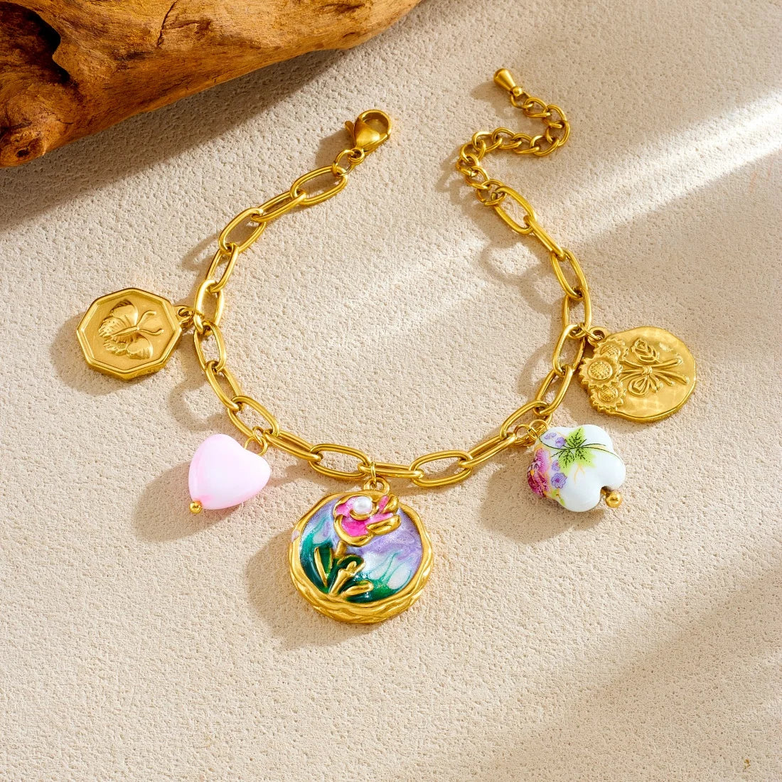 14K Gold Tone Plated Sunflower Pearl Jewelry Set Stainless Steel