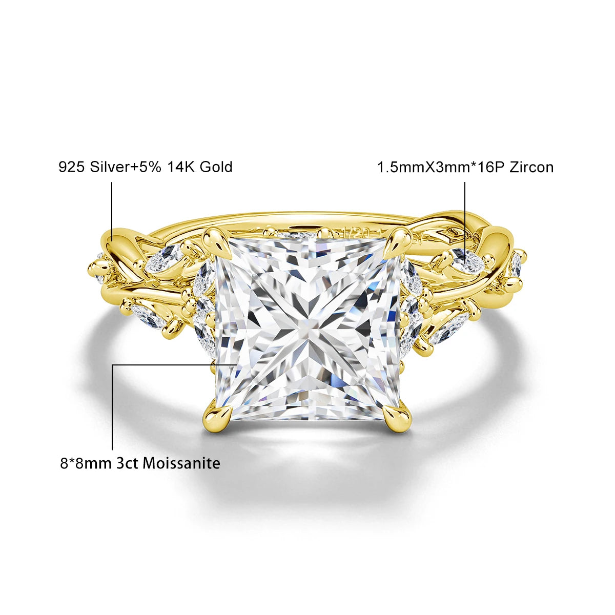 3CT Gold Moissanite Ring