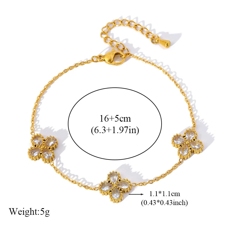 Gold-Tone Flower Zirconia Jewelry Set  Waterproof Stainless Steel