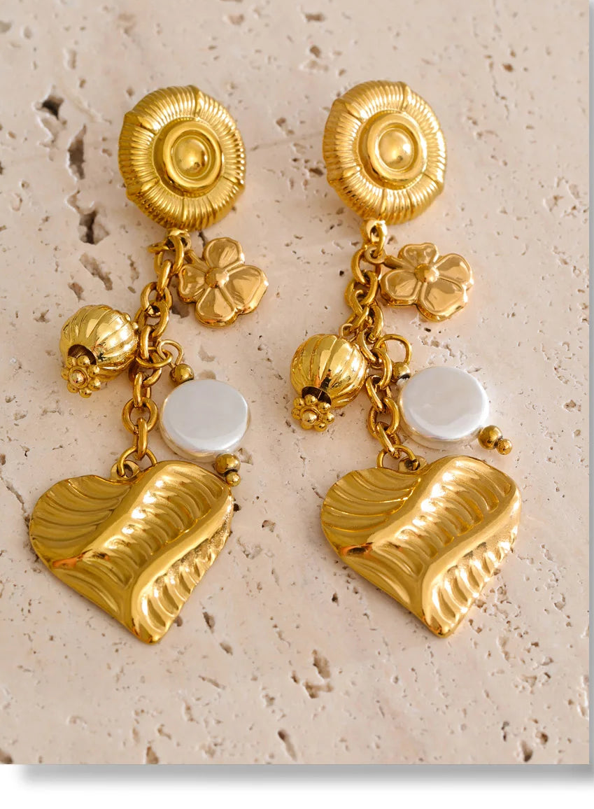 Gold Plated Heart Drop Stainless Steel