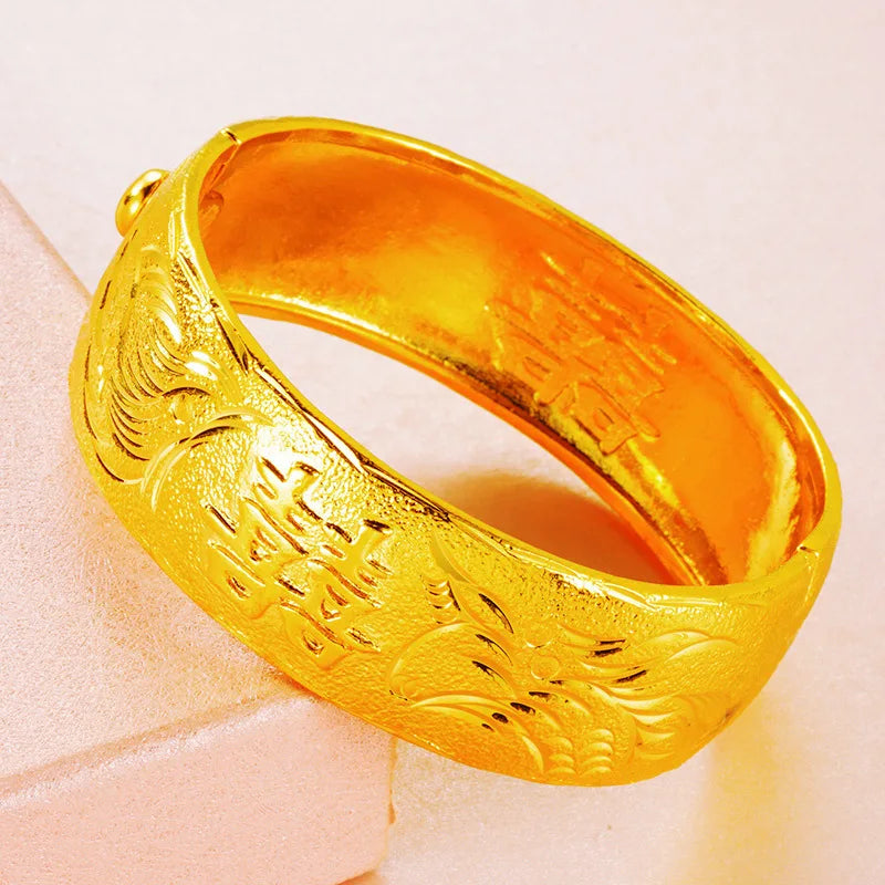 24K Gold Dragon Phoenix Wedding Bracelet