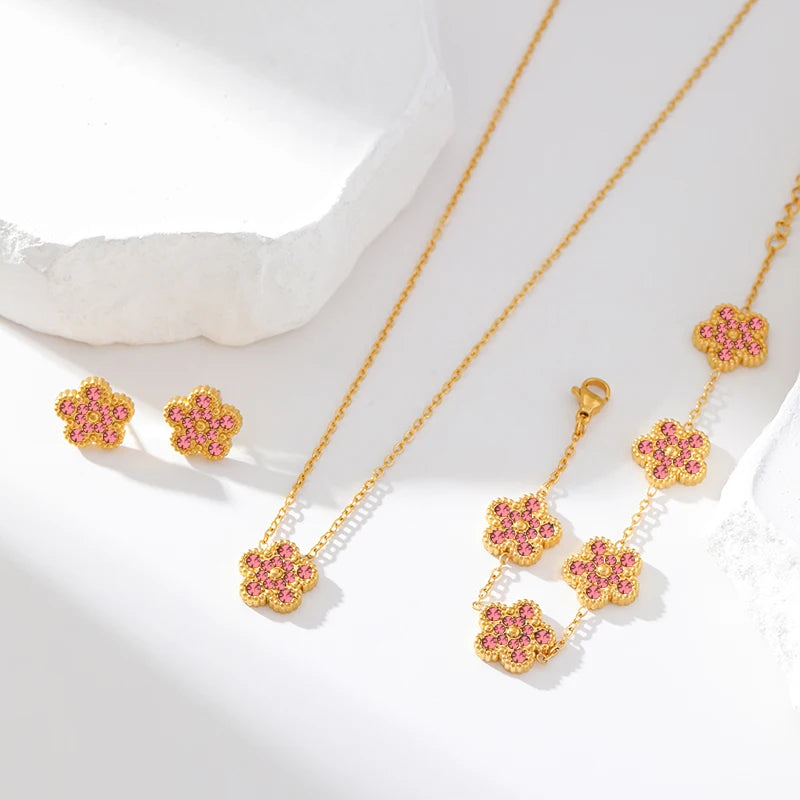 Clover Flower Stainless Waterproof Vintage Jewelry Set
