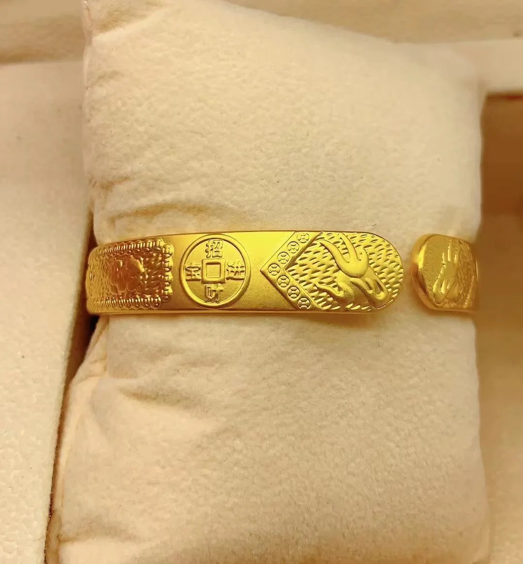 24K Gold Pi Xiu Fish Scale Open Bracelet