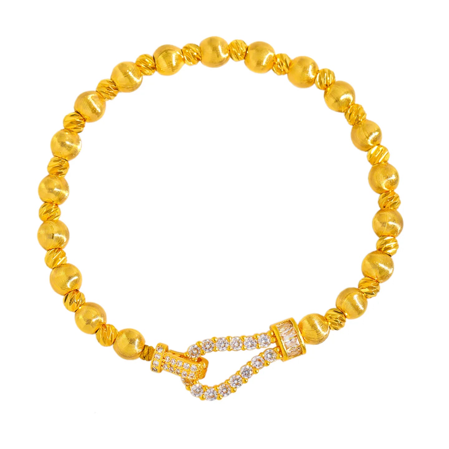 24K Gold Filled Cat Eye Bead Bracelet for Women Horseshoe Clasp Zircon Elegant