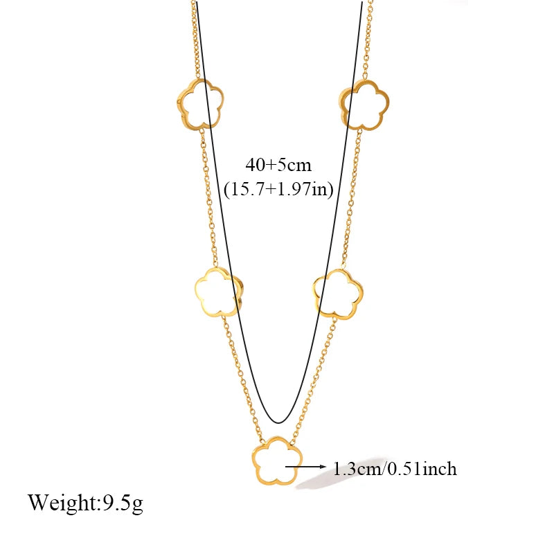 Five Clover Necklace Bracelet Earrings 18K Gold Plated Jewelry Set