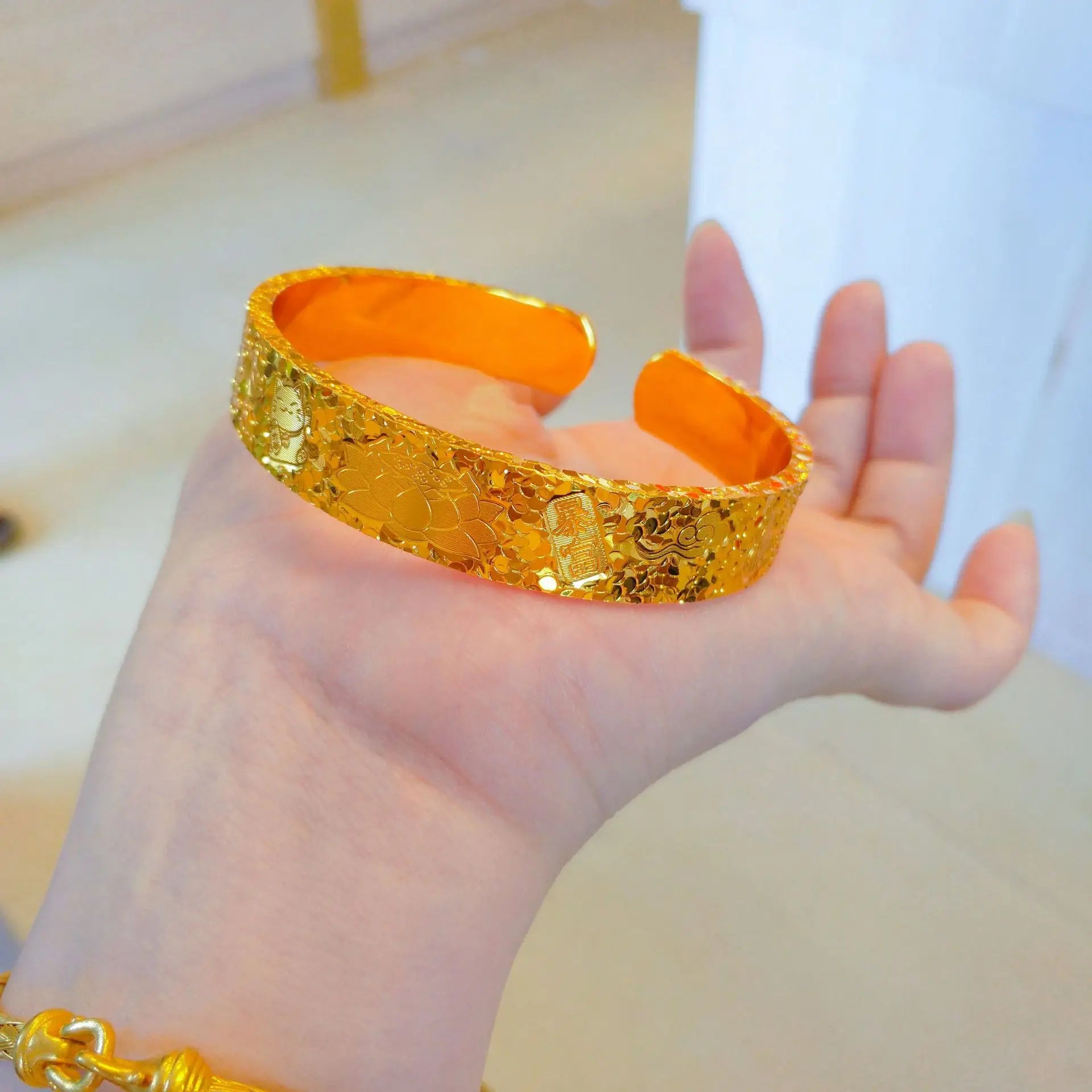 24K Gold Lotus Open Cuff Bracelet