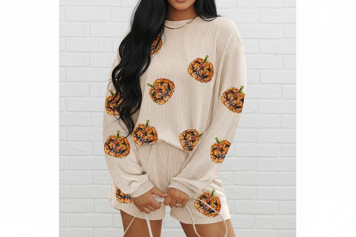 Women's Sequin Holiday Lounge Shorts Set