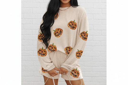 Women's Sequin Holiday Lounge Shorts Set