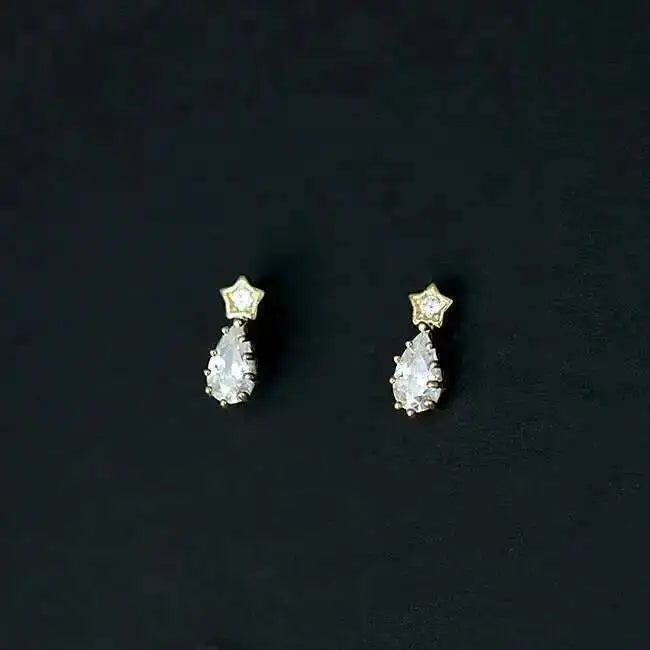 14K Gold Star Zircon Drop Earrings