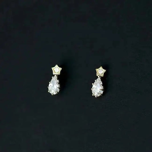 14K Gold Star Zircon Drop Earrings