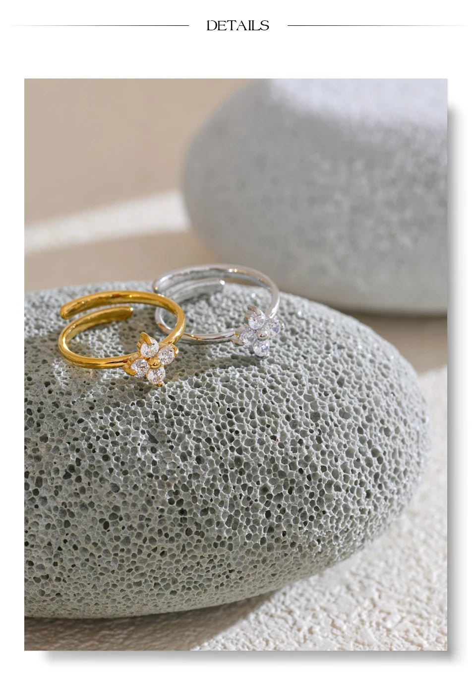Gold Plated Flower Adjustable Ring Stainless Steel Vintage