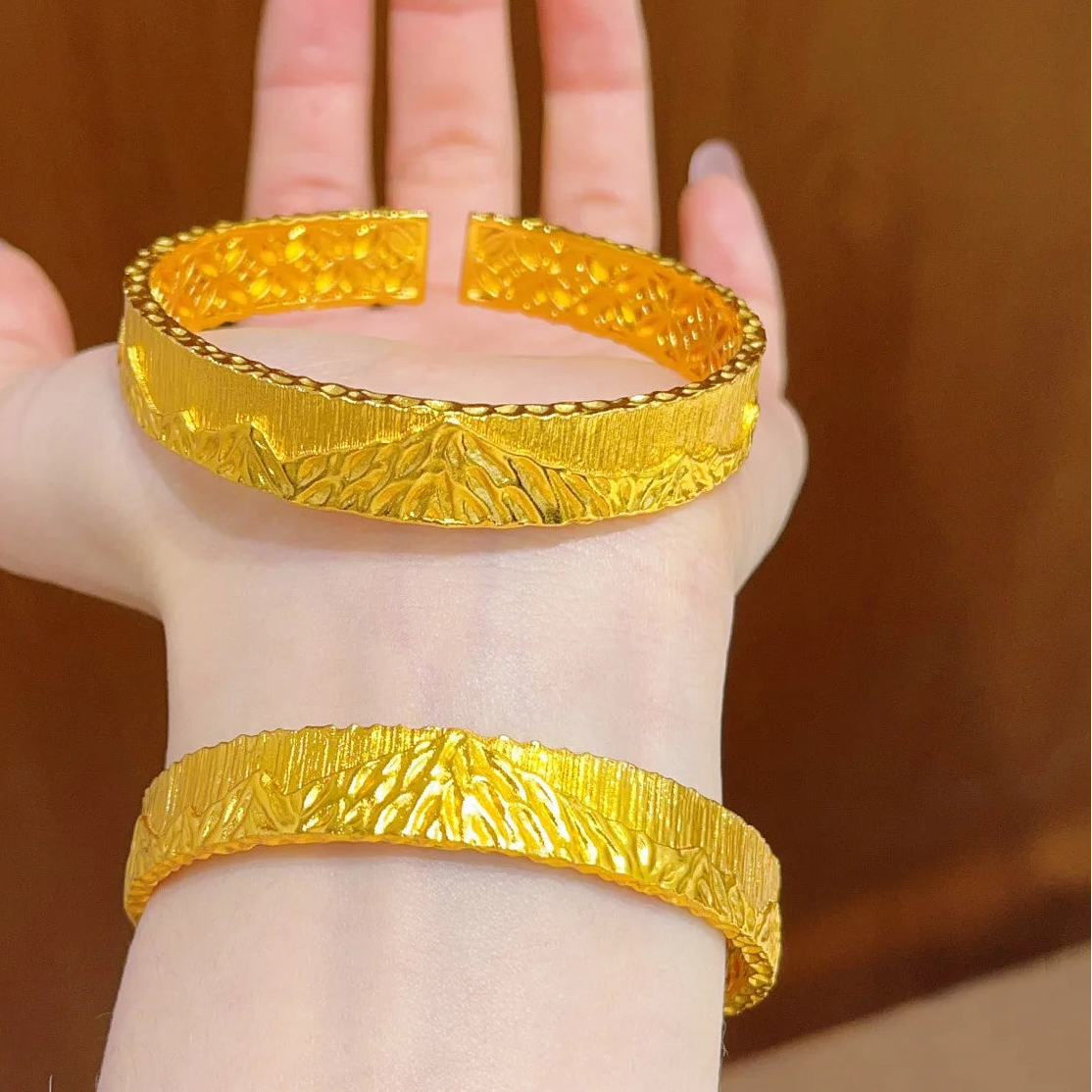 24K Gold Filled Vertical Pattern Cuff Bangle Bracelet for Women Rizhao Jinshan Design