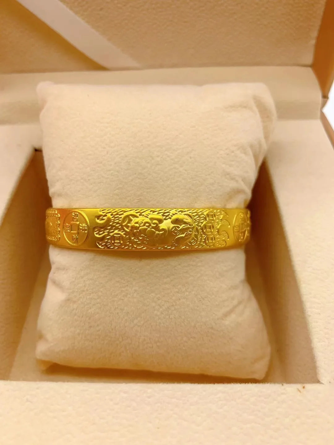 24K Gold Pi Xiu Fish Scale Open Bracelet