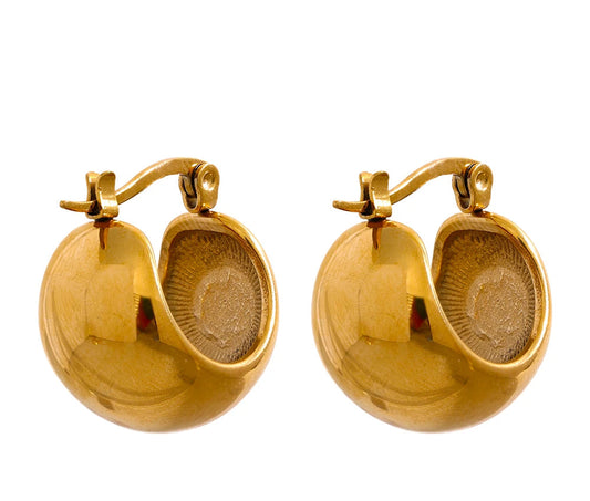 18K Gold Tone Chunky Geometric Stainless Steel Hoop Earrings