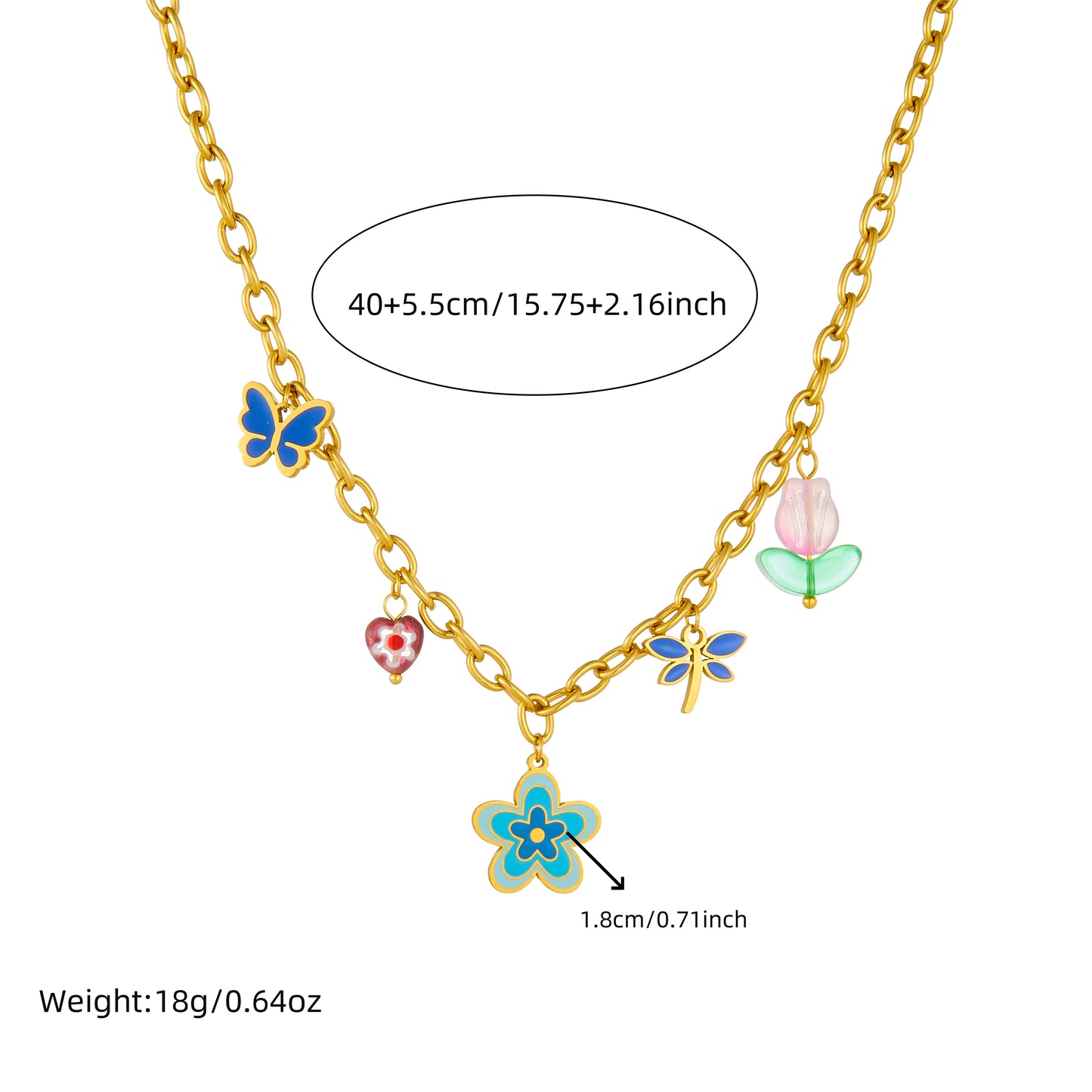Elegant Blue Enamel Vintage  Flower Stainless Steel Jewelry Set